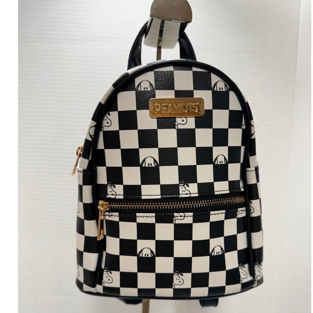 Peanuts Snoopy Mini Backpack Small Black White Checkerboard School Y2K Kidcore